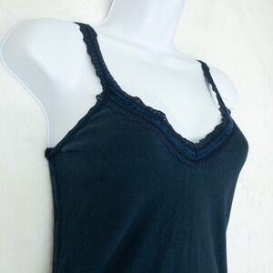 Abercrombie & Fitch Cami Womens XS Navy Blue Lace Trim V-Neck Tank Top Y2K